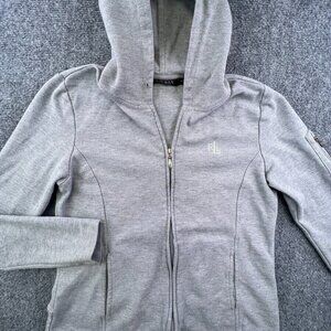 LAUREN RALPH LAUREN PolyCotton Full Zip Jacket w Pockets, Logo Gray Medium